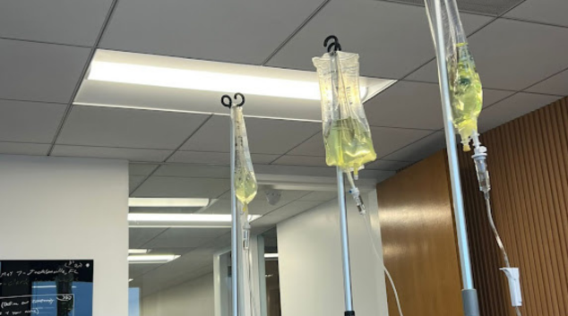 IV drips prepared on stands